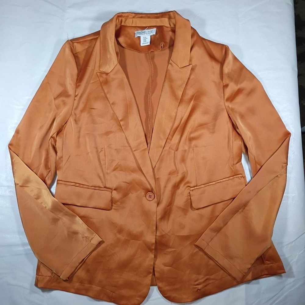 Rachel Zoe Copper Orange Satin Single Button Silk Tailored Blazer